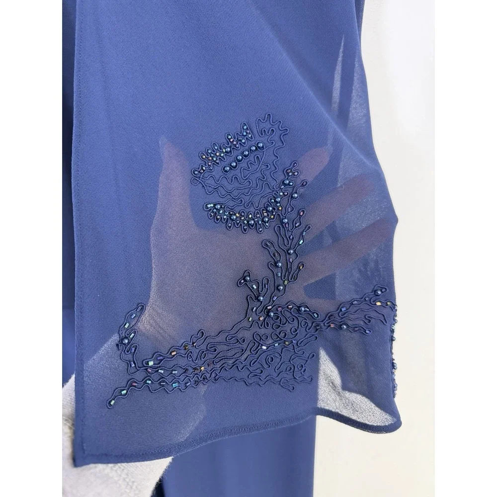Positive Attitude Royal‎ Blue Beaded Short Sleeve Maxi Dress Size 14 Vtg Formal